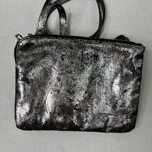 Eileen Fisher Black & Silver Crackle print Crossbody